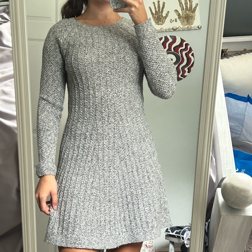 Hollister Gray Ribbed A-Line Sweater Dress